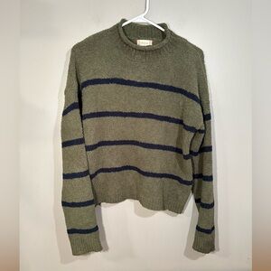 Altar’d State Womens Pullover Sweater Green Blue Striped Mock Neck XS
